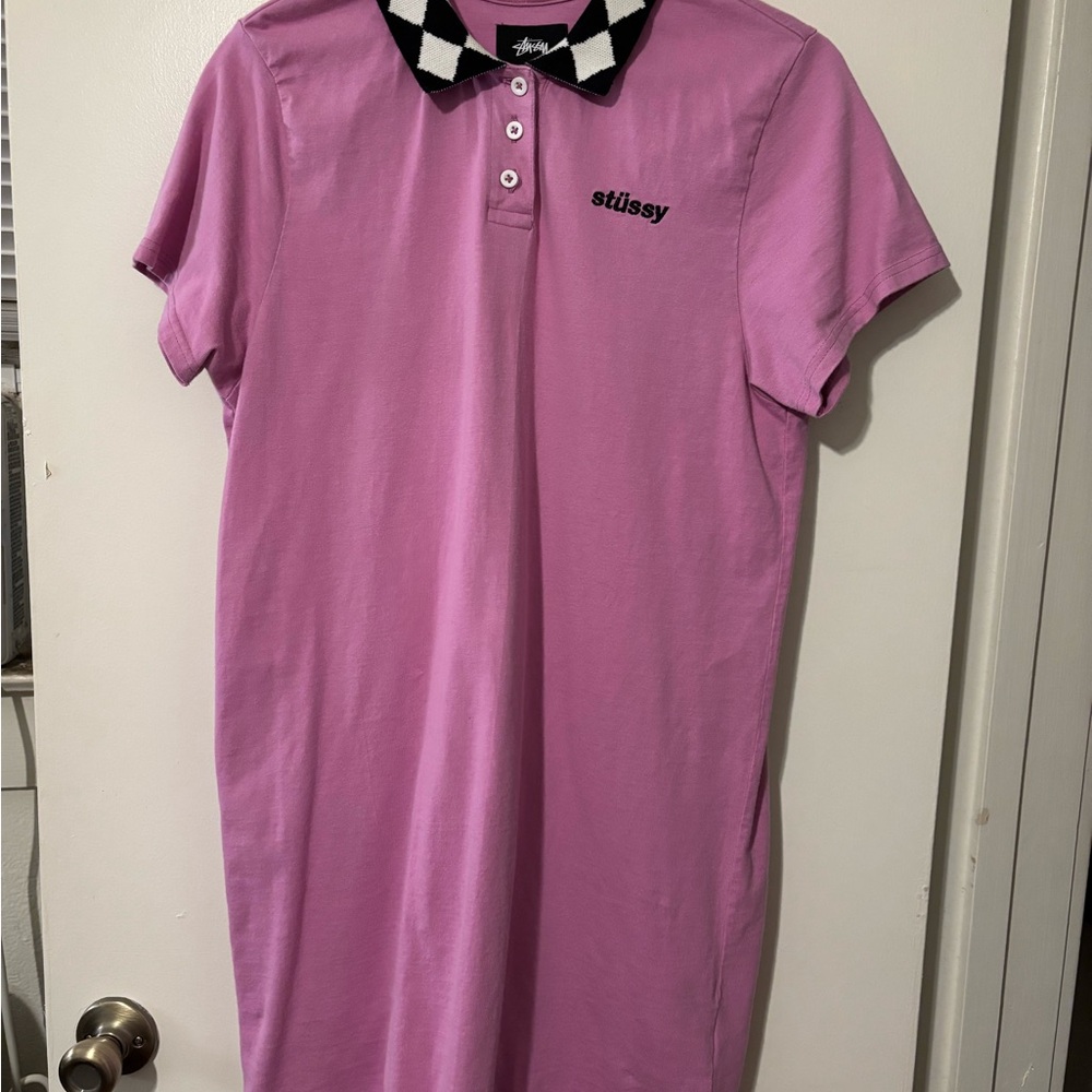 Stussy Pink Dress with Checkered Collar